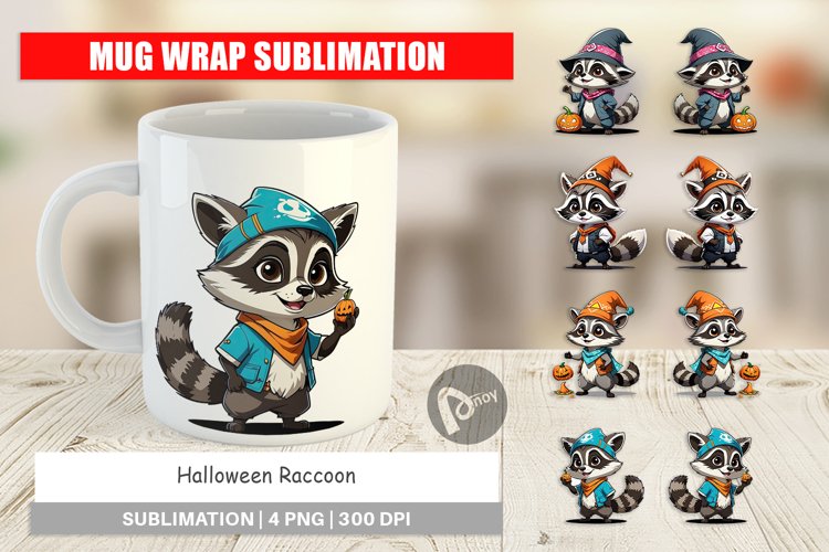Mug Wrap Design Halloween Raccoon