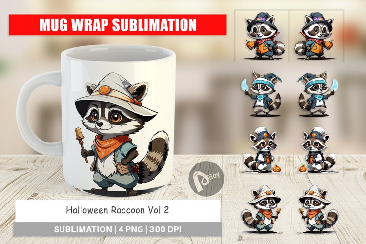 Mug Wrap Design Halloween Raccoon