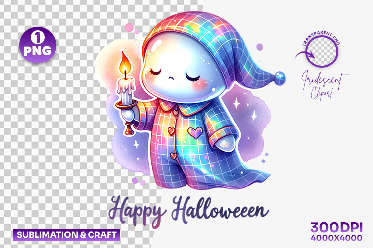 Halloween Rainbow Pastel Ghost Pumpkin Clipart PNG
