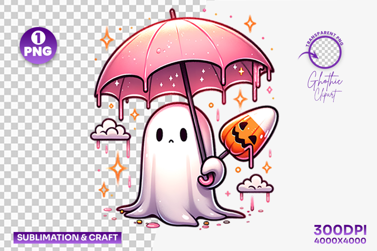 Halloween Rainy Day Ghost Clipart PNG Sublimation Design
