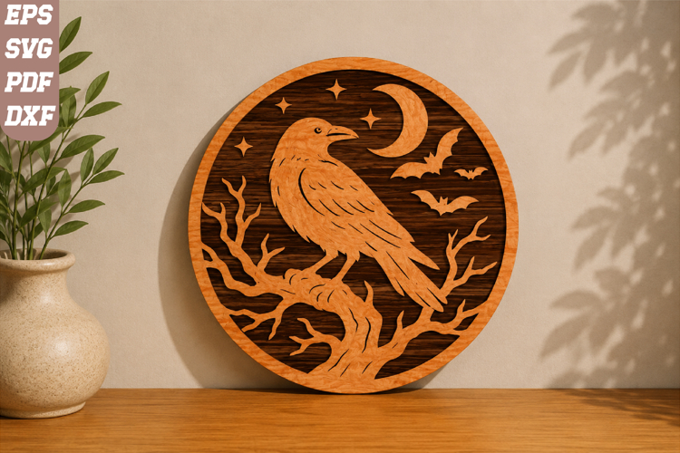 Halloween Raven on Tree Laser Cut SVG