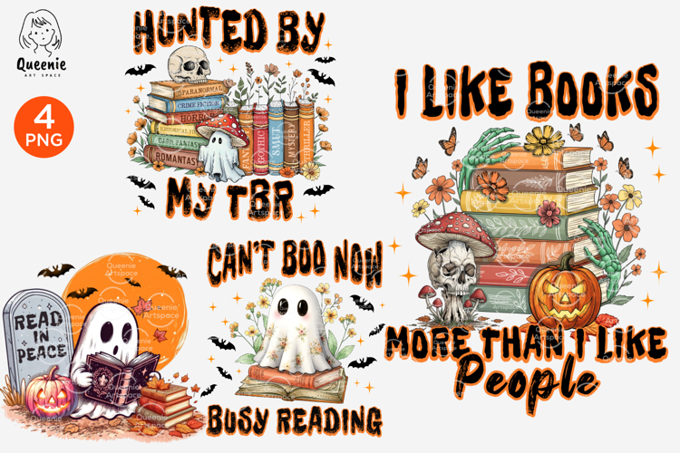 Halloween Book Lover PNG Spooky Reading Ghost Sublimation