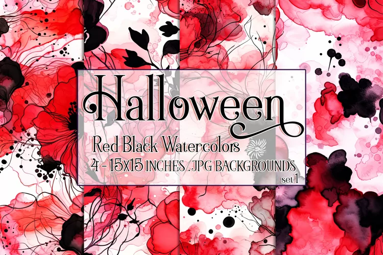 Halloween Backgrounds, 15x15 Red Black Watercolor Background