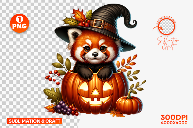 : halloween red panda png, red panda inside pumpkin clipart, woodland halloween sublimation, cute red panda halloween design, autumn pumpkin animals png, spooky red panda clipart, halloween sublimation design, kawaii halloween red panda, rustic autumn hal