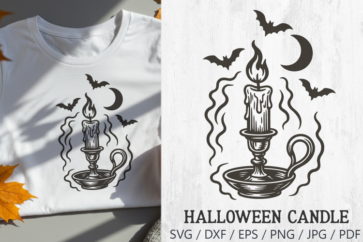 Halloween Retro Candle SVG | Vintage Spooky Candle with Bats