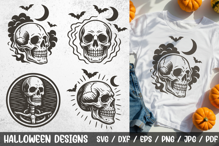 Halloween Retro Skull SVG Cut Files| Gothic Skeleton Clipart