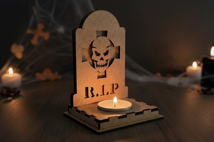 Halloween RIP Skull Candle Holder | Tombstone Lantern SVG