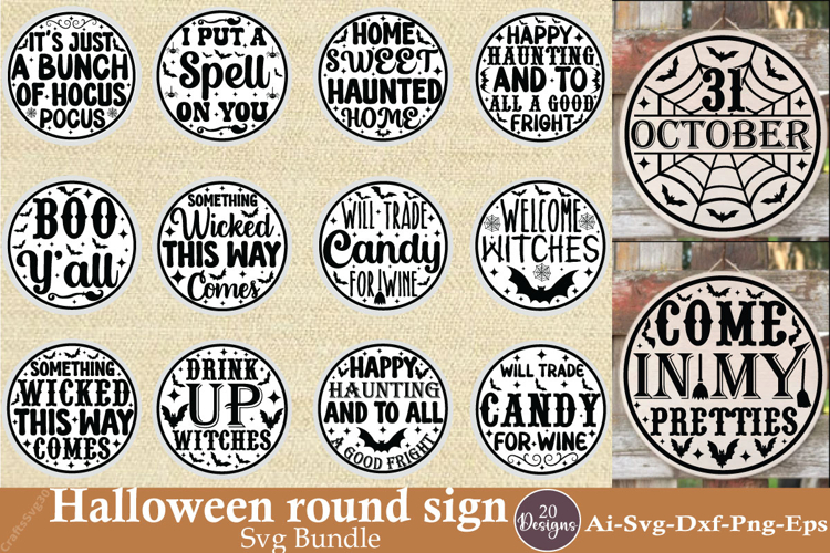 Halloween round sign svg design bundle