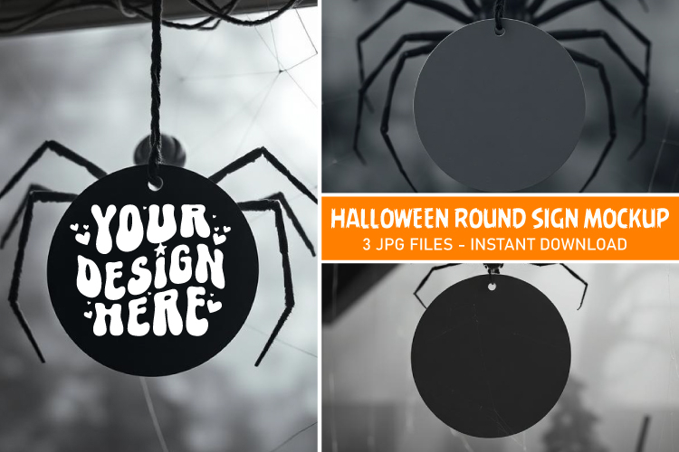Halloween Round Wooden Sign Mockup Neutral Decor