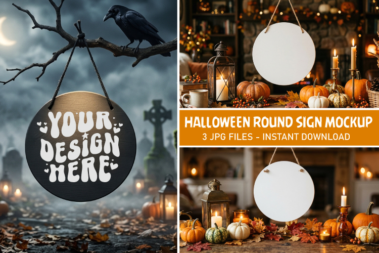 Farmhouse Halloween Round Sign Mockup Background