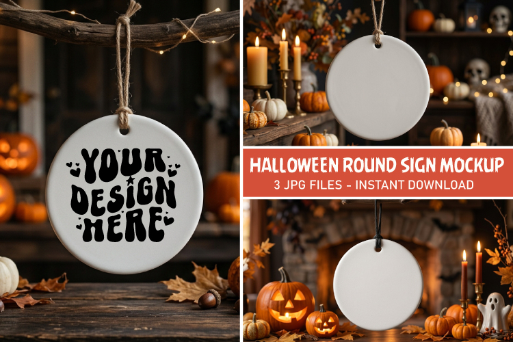 Halloween Round Sign Mockup JPG, Round Sign Mockup