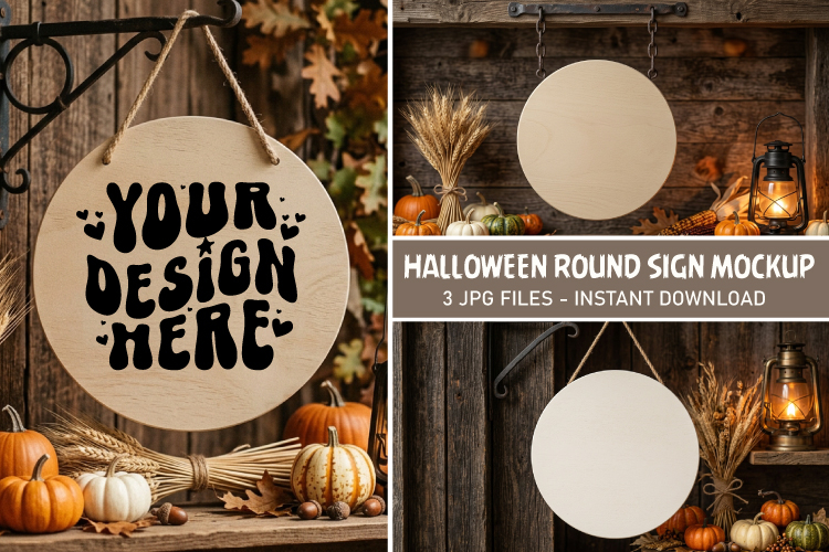 Blank Halloween Round Sign Mockup for Product Display