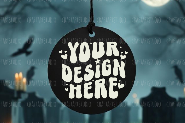 Halloween Black Round Sign, Halloween Round Sign Mockup