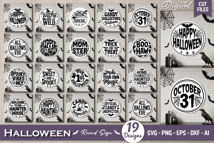 Halloween Round Sign SVG Bundle | Halloween Sign Cut Files