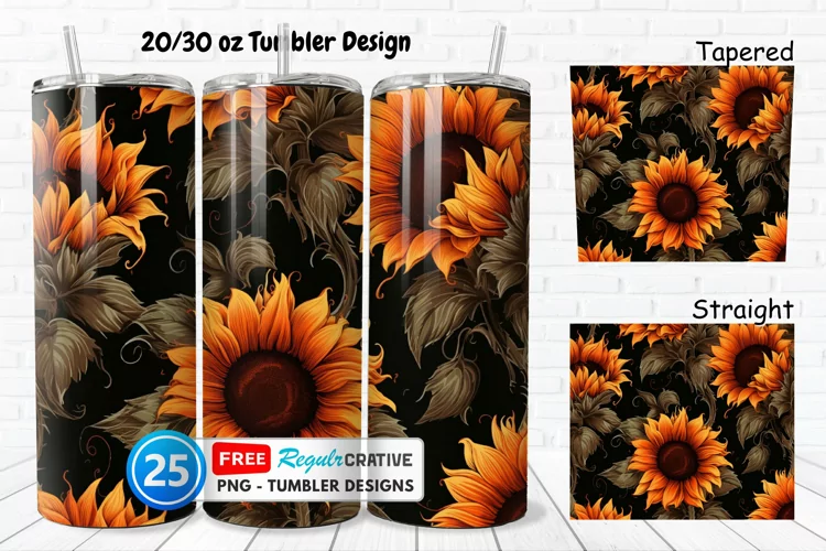 Halloween Rust Sunflowers 20/30oz Tumbler, BONUS 25 Tumbler