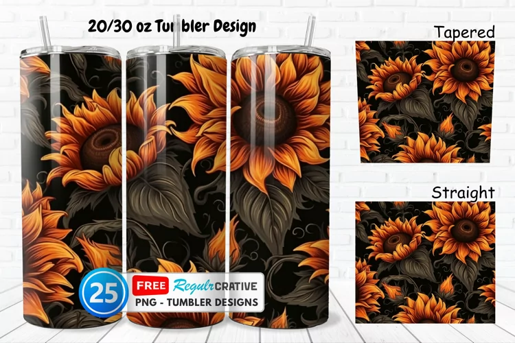 Halloween Rust Sunflowers 20/30oz Tumbler, BONUS 25 Tumbler