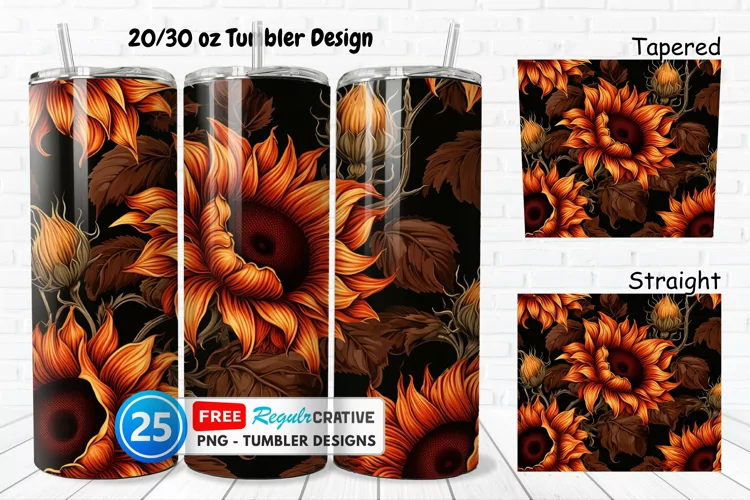 Halloween Rust Sunflowers 20/30oz Tumbler, BONUS 25 Tumbler