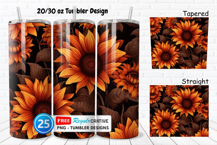 Halloween Rust Sunflowers 20/30oz Tumbler, BONUS 25 Tumbler example image 1