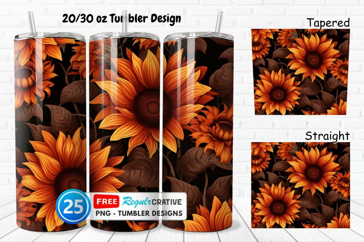 Halloween Rust Sunflowers 20/30oz Tumbler, BONUS 25 Tumbler