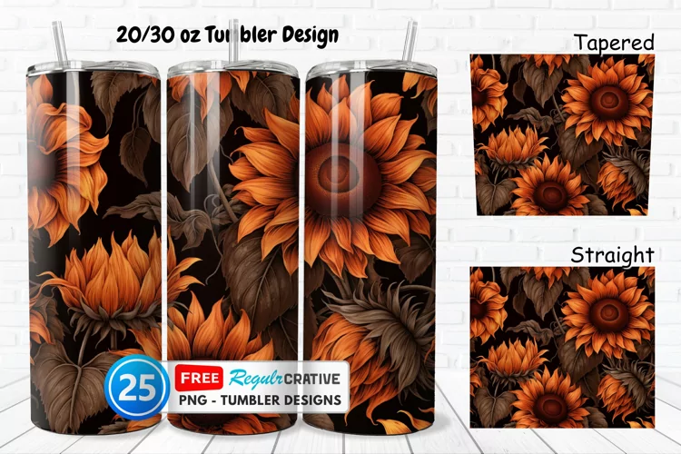 Halloween Rust Sunflowers 20/30oz Tumbler, BONUS 25 Tumbler