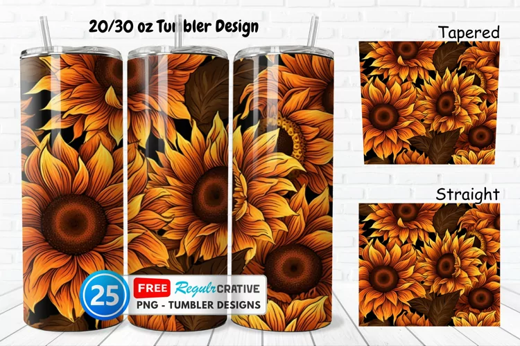 Halloween Rust Sunflowers 20/30oz Tumbler, BONUS 25 Tumbler