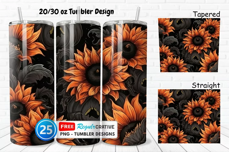 Halloween Rust Sunflowers 20/30oz Tumbler, BONUS 25 Tumbler