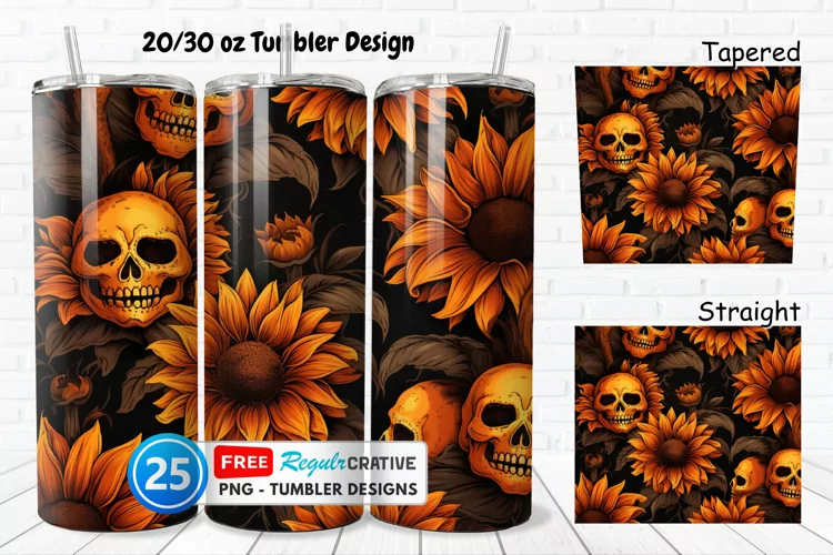Halloween Rust Sunflowers 20/30oz Tumbler, BONUS 25 Tumbler