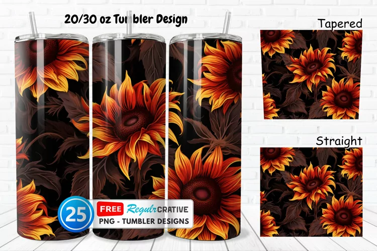 Halloween Rust Sunflowers 20/30oz Tumbler, BONUS 25 Tumbler