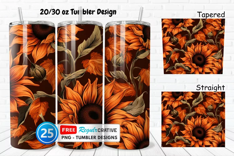 Halloween Rust Sunflowers 20/30oz Tumbler, BONUS 25 Tumbler