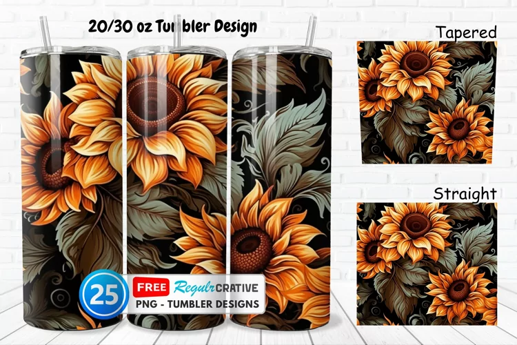 Halloween Rust Sunflowers 20/30oz Tumbler, BONUS 25 Tumbler