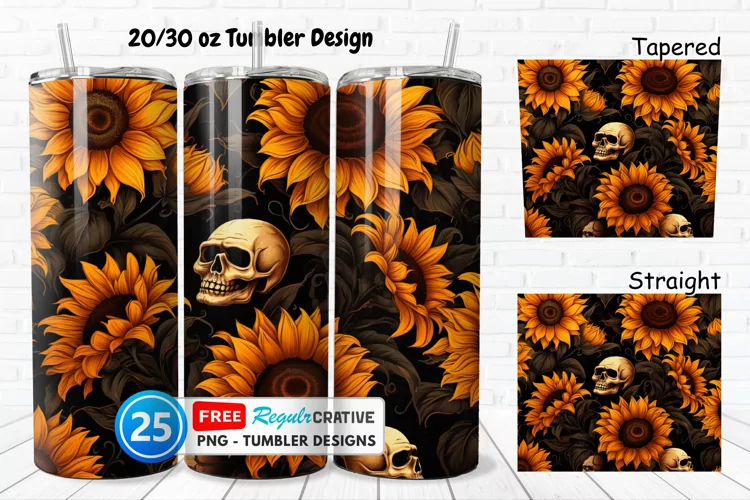 Halloween Rust Sunflowers 20/30oz Tumbler, BONUS 25 Tumbler