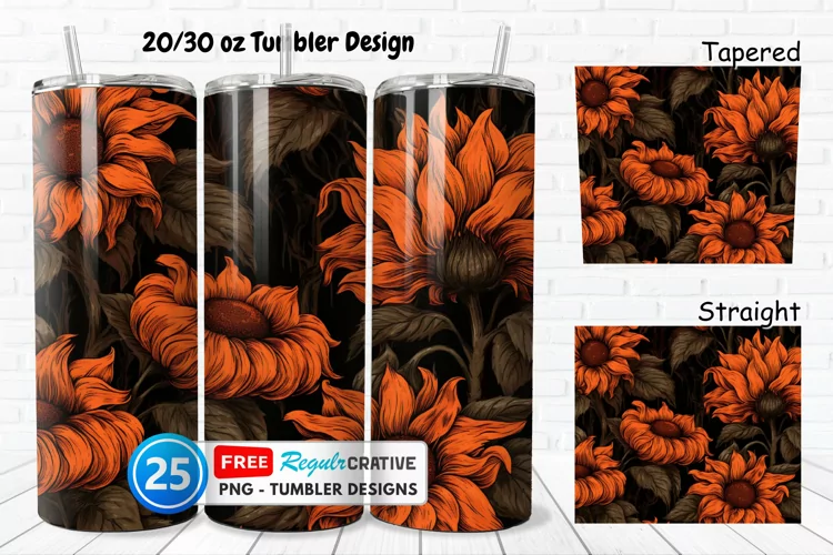 Halloween Rust Sunflowers 20/30oz Tumbler, BONUS 25 Tumbler
