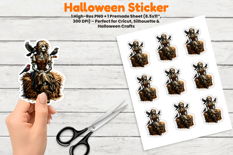 Halloween Scarecrow Hay Bale Sticker Sublimation Design PNG