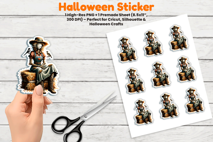 Halloween Scarecrow Hay Sticker Sublimation Design PNG