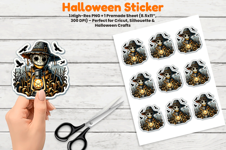 Halloween Scarecrow Lantern Sticker Sublimation Design PNG