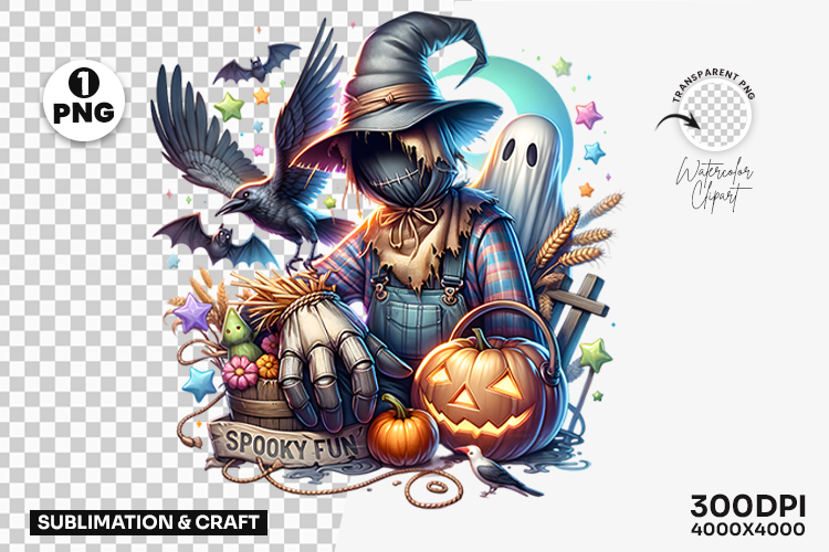 Halloween Scarecrow Pumpkin Clipart PNG Sublimation Design