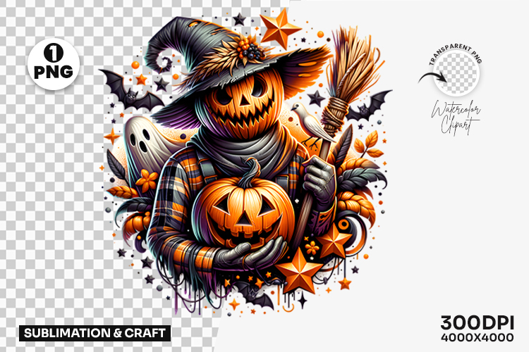Halloween Scarecrow Pumpkin Face Clipart PNG Sublimation