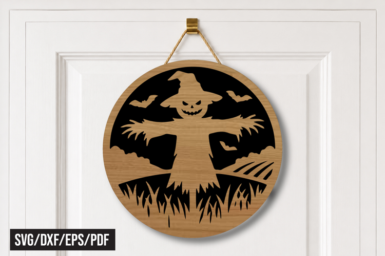 Halloween Scarecrow Round Door Hanger Laser Cut SVG
