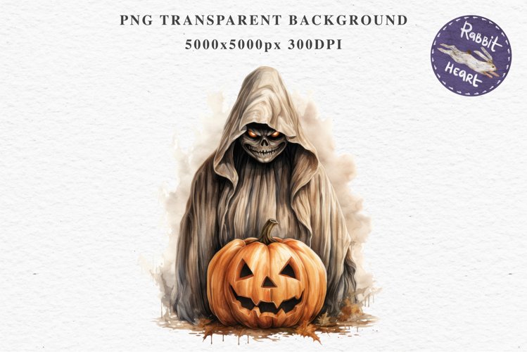 Halloween Scary Ghost Pumpkin Spooky Clipart PNG Scrapbook Fairy Tale Art Image Watercolor Transparent Print illustration sublimation creepy printable digital