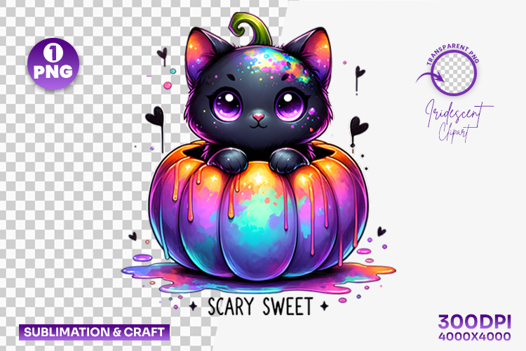 Halloween Scary Sweet Black Cat Pumpkin Clipart PNG
