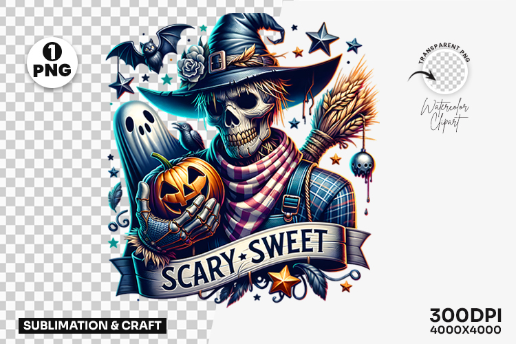 Halloween Scary Sweet Witch Clipart PNG Sublimation Design