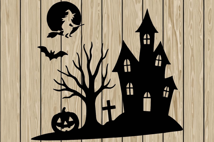 Halloween scene stencil silhouette SVG