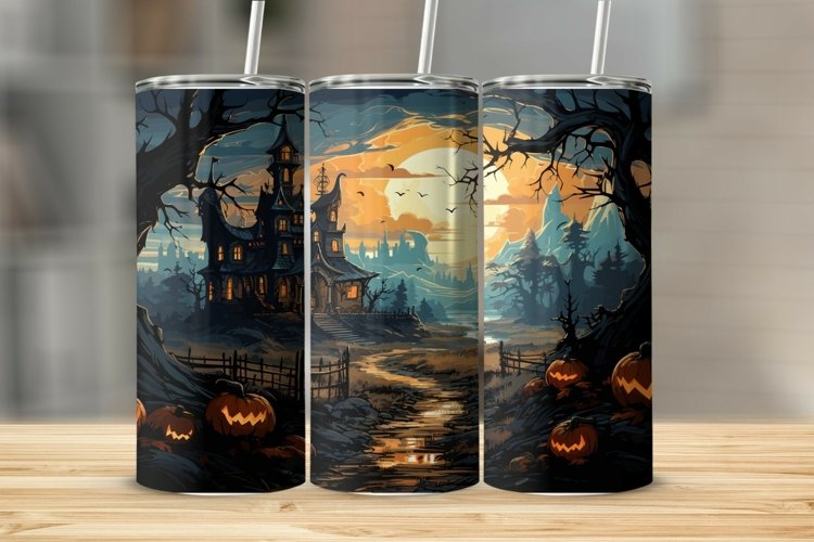 Halloween Haunted House Tumbler Sublimation Wrap