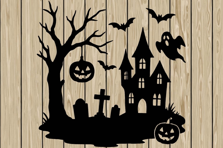 Halloween scene stencil silhouette SVG