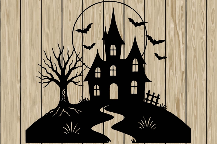 Halloween scene stencil silhouette SVG