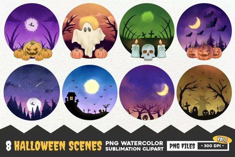 Halloween Night Scenes PNG Sublimation, Horror Scene Clipart