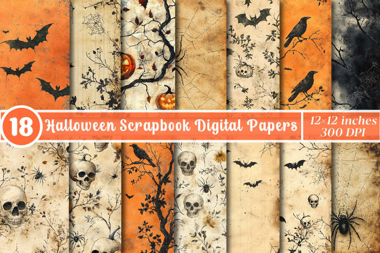 Halloween Scrapbook Papers, Halloween Junk Journal Pages