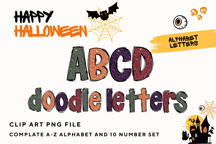 Halloween Doodle Alphabet Letters Hand Drawn Skull Letters