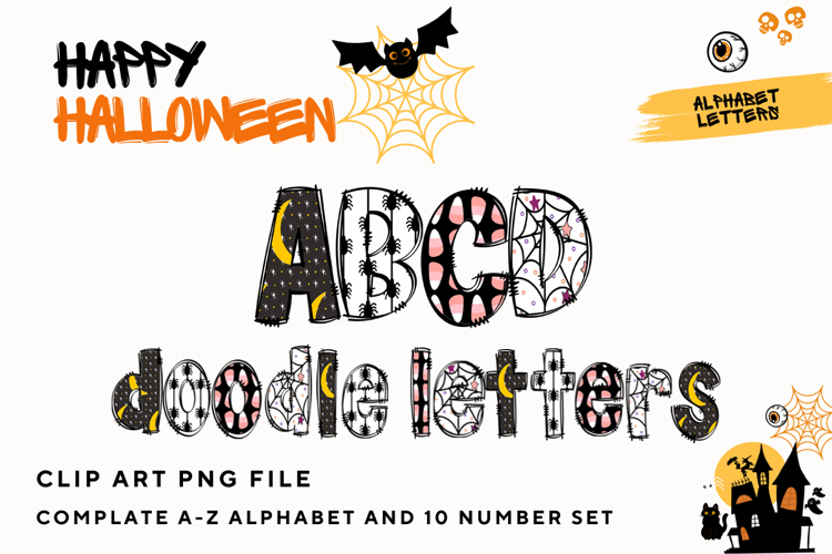 Halloween Doodle Alphabet Letters Hand Drawn Skull Letters
