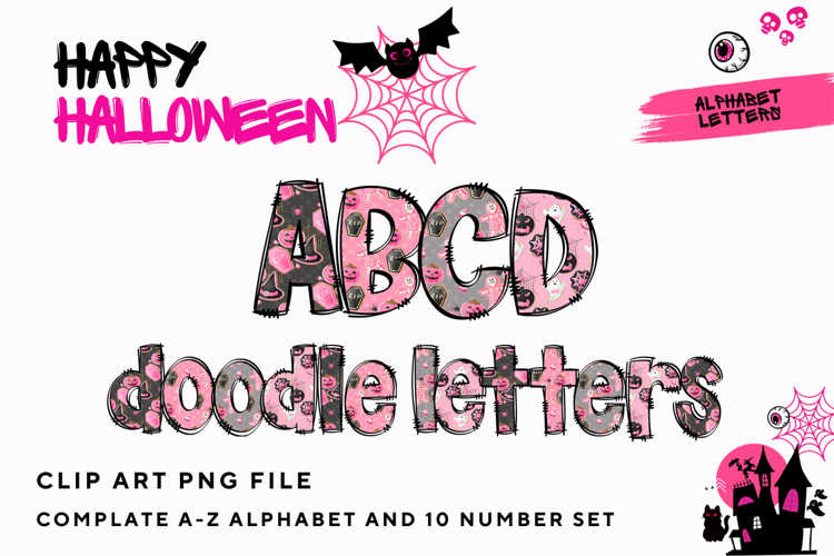 Halloween Doodle Alphabet Letters Hand Drawn Skull Letters